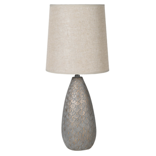 Bronze cone table lamp with beige linen shade Dimensions: H:73 Dia:32 cm.