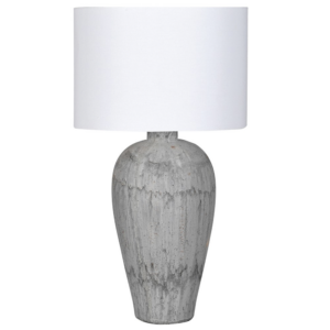 Grand Rustic Grey Table Lamp with White Shade Dimensions: H:83 Dia:46 cm.