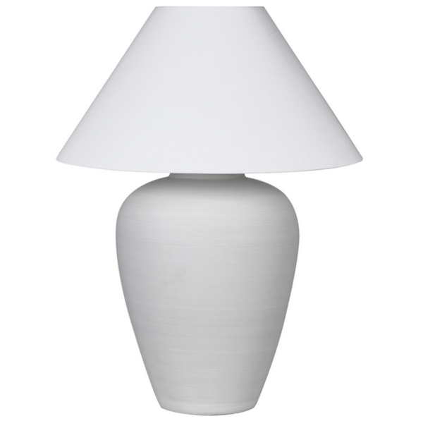 Grand white table lamp with linen shade to give a cozy and beautiful light Dimensions: H:85 Dia:63 cm.