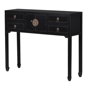 Our lovely petit Oriental Console Table is fit with two doors and four drawers. Beautiful and comfortable for your entrance hall. Measurements: H:79 W:97 D:28 cm.