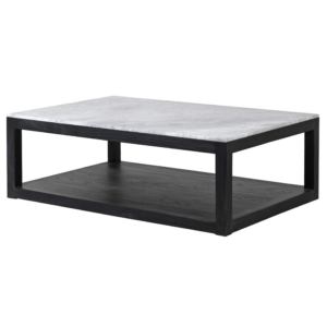 Introducing our sophisticated black rectangular wooden coffee table, topped with a luxurious white marble slab. Measuring H: 41 cm, W: 80 cm, and L: 120 cm, this elegant piece effortlessly combines modern design with timeless elegance. The sturdy black wooden frame provides a solid base, while the white marble top adds a touch of sophistication and refinement. Beneath the marble surface, ample space is available for showcasing your favorite décor pieces and coffee table books, making it both functional and stylish. Perfect for any living space, our coffee table is designed to be a centerpiece that complements a variety of interior styles. Elevate your home decor with this versatile and stunning coffee table, where beauty meets practicality.