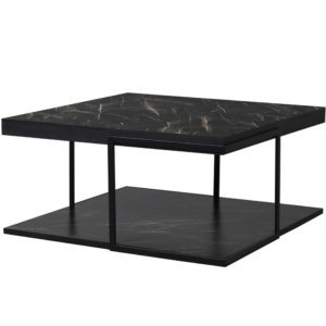 Introducing our black faux marble coffee table with a discreet iron frame and delicate white speckles. This square table, measuring H: 39 cm, W: 81 cm, and L: 81 cm, combines modern elegance with subtle sophistication. The faux marble top boasts a rich black surface adorned with fine white speckles, creating a striking yet refined visual effect. Its sturdy iron frame provides reliable support while maintaining a sleek and minimalistic look. Perfect for any living space, this coffee table adds a touch of luxury and contemporary style. Whether used as a centerpiece or an accent piece, it seamlessly enhances your decor while offering practical functionality. Elevate your home with our black faux marble coffee table, where timeless design meets modern craftsmanship.